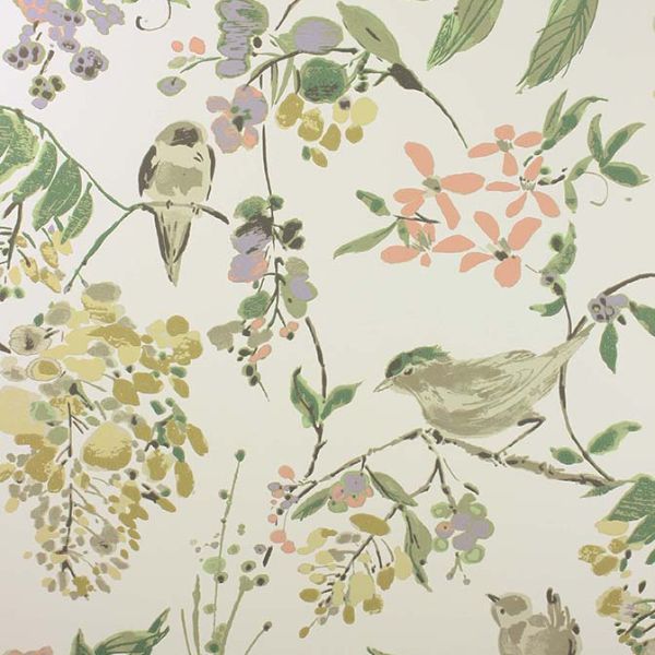Purchase Ncw4182-01 | Cathay Penglai Coral/Lavender/Green - Nina Campbell Wallpaper