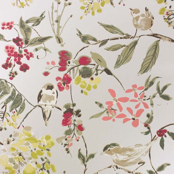 Purchase Ncw4182-02 | Cathay Penglai Charcoal/Sage/Coral - Nina Campbell Wallpaper