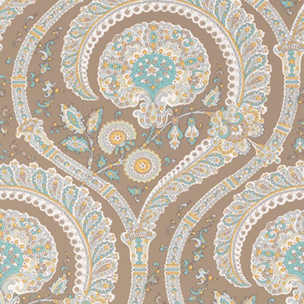 Purchase Ncw4350-03 | Les Indiennes Taupe/Aqua - Nina Campbell Wallpaper