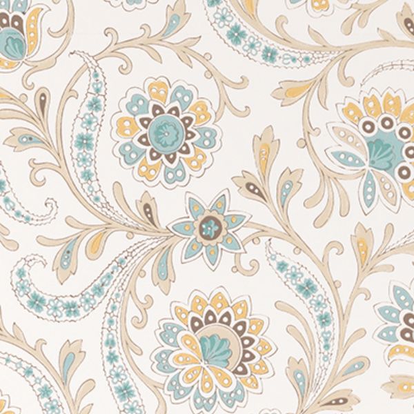 Purchase Ncw4351-03 | Les Indiennes Baville Aqua/Ochre - Nina Campbell Wallpaper