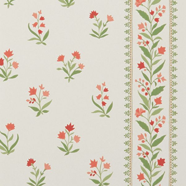 Purchase Ncw4493-02 | Signature Petit Dapuri Coral/Sage - Nina Campbell Wallpaper