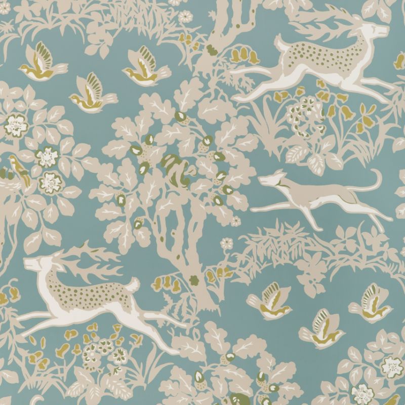 Sample - P2017104.353.0 | Mille Fleur Wp, Blue Animals - Lee Jofa Wallpaper