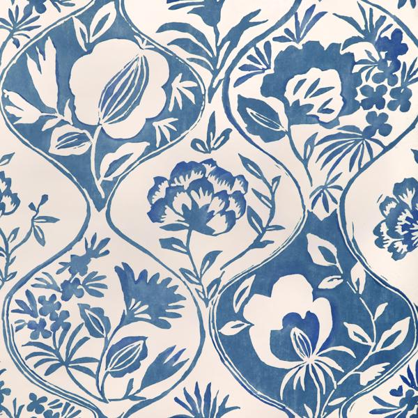 Sample - P2023126-5 | Calathea Paper, Blue Floral - Lee Jofa Wallpaper - P2023126.5.0