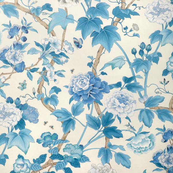 Sample - P2023128-155 | Gardenia Paper, Blue Floral - Lee Jofa Wallpaper - P2023128.155.0