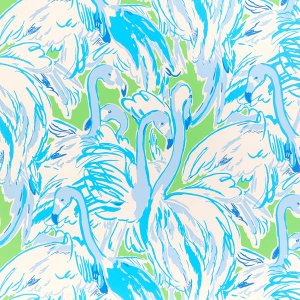 Sample - P2025114-315 | Pink Colony Wp, Blue Tropical - Lee Jofa Wallpaper - P2025114.315.0