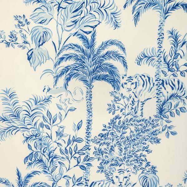 Sample - P2025118-51 | Tiger Queen Wp, Blue Tropical - Lee Jofa Wallpaper - P2025118.51.0