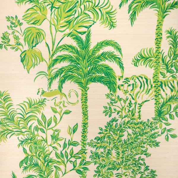 Sample - P2025119-1630 | Tiger Queen Gc, Green Tropical - Lee Jofa Wallpaper - P2025119.1630.0
