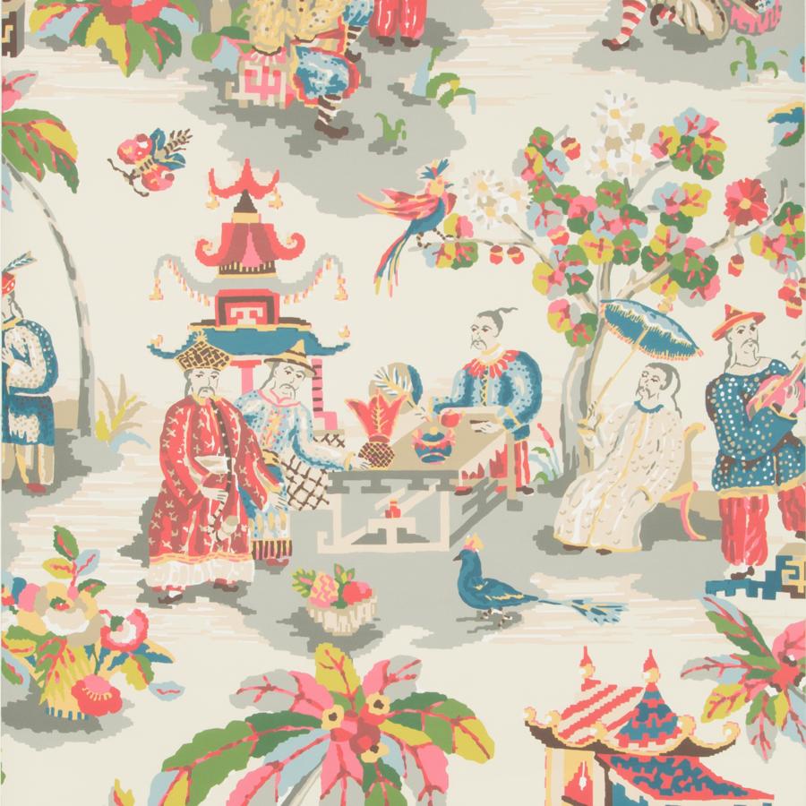 Sample P8019102.157.0 Volume 57, Xian Prussian/Red by Brunschwig and Fils Wallpaper