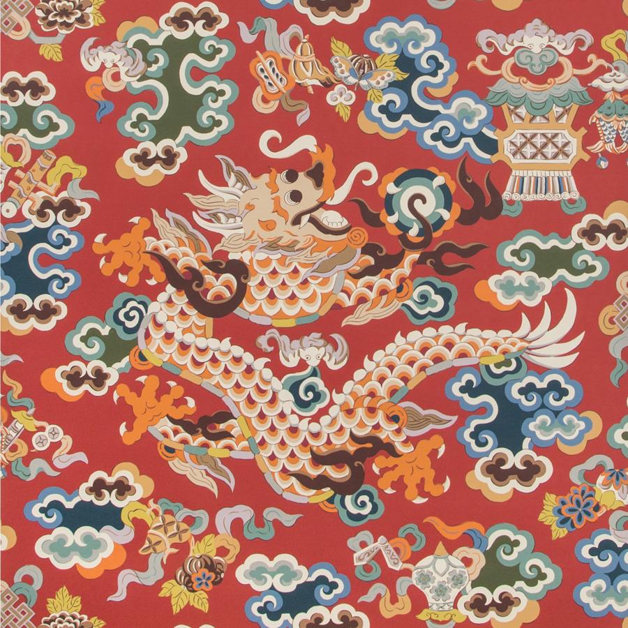Sample P8019113.195.0 Ming Dragon Multi Color Chinoiserie Brunschwig and Fils Wallpaper
