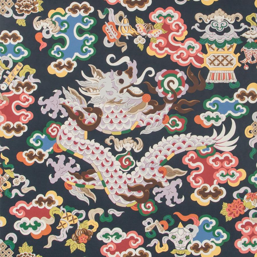 Sample P8019113.50.0 Ming Dragon Multi Color Chinoiserie Brunschwig and Fils Wallpaper