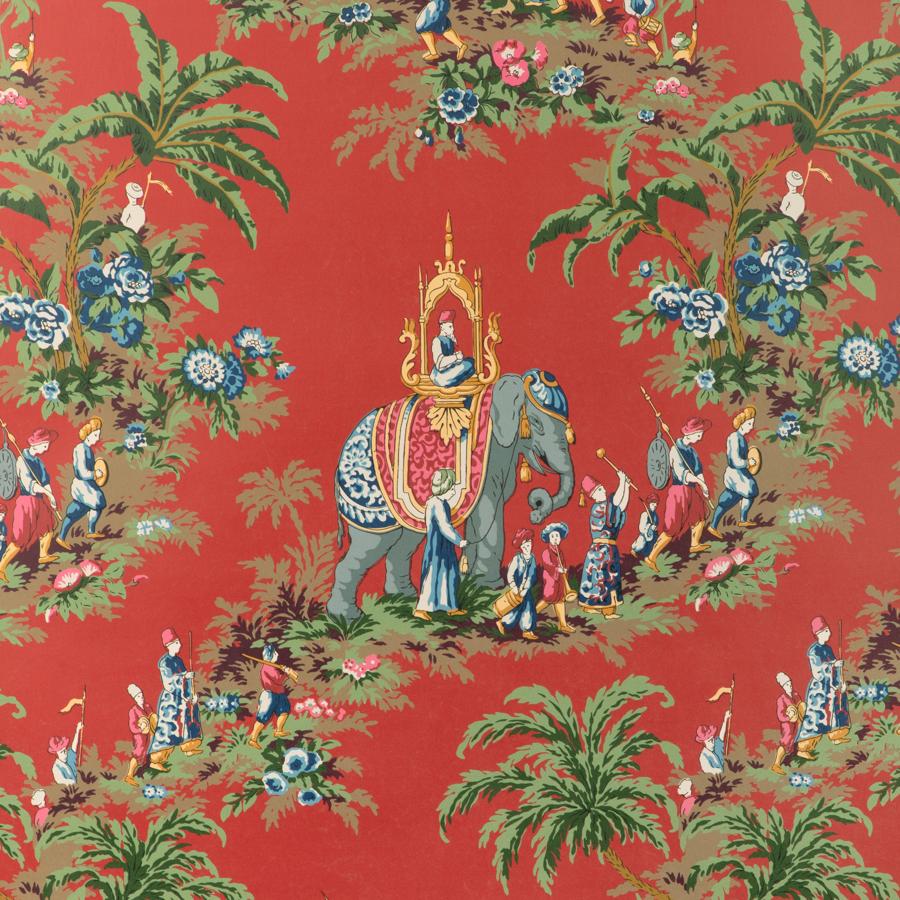 Sample - P8024103-19 | Beauport Promenade, Red Global - Brunschwig & Fils Wallpaper - P8024103.19.0