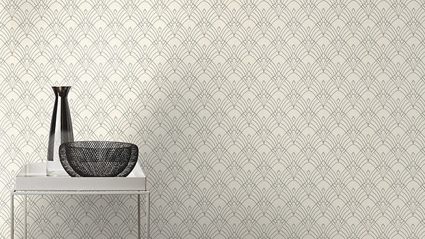 Purchase RH433937 Brewster Wallpaper, Rooney White Fan - Rasch12