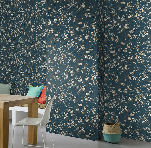 Purchase RH456738 Brewster Wallpaper, Tsubomi Blue Cherry Blossom - Rasch12