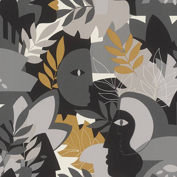 Purchase RH464849 Brewster Wallpaper, Giacometti Grey Flora & Faces - Rasch
