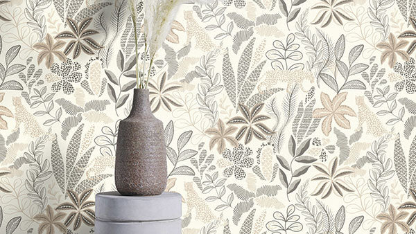 Purchase RH792911 Brewster Wallpaper, Alani Neutral Tropical - Rasch1