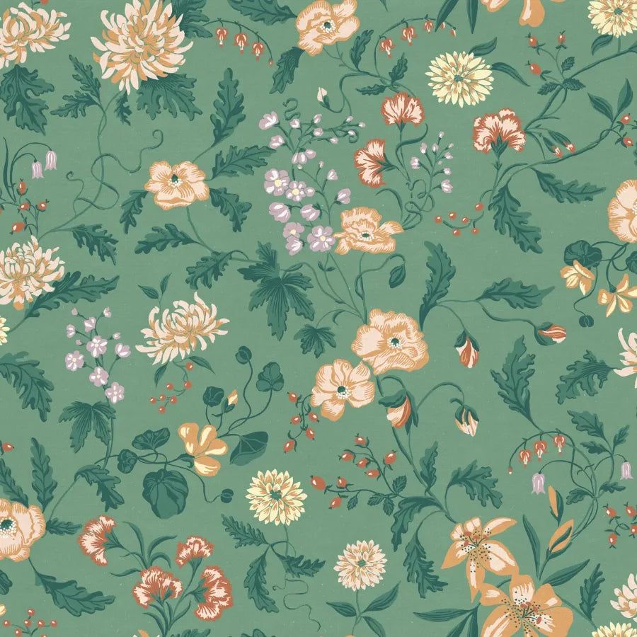 Sandberg Wallpaper Item# S10173 pattern name & color Suzanne Emerald from the collection Huset i Solen.