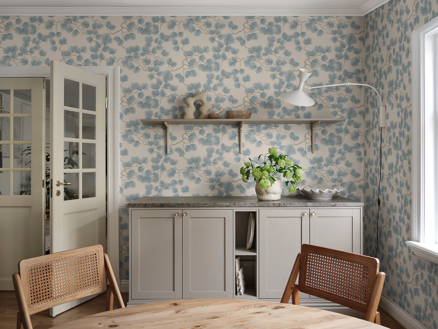 Purchase Sandberg Wallpaper Product 2028-11-22 pattern name Pine color name Misty Blue.