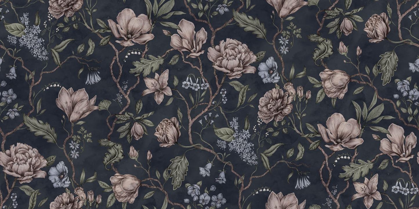 Sandberg Wallpaper pattern name & color Belinda Dark Blue from the collection Sandberg Edition.