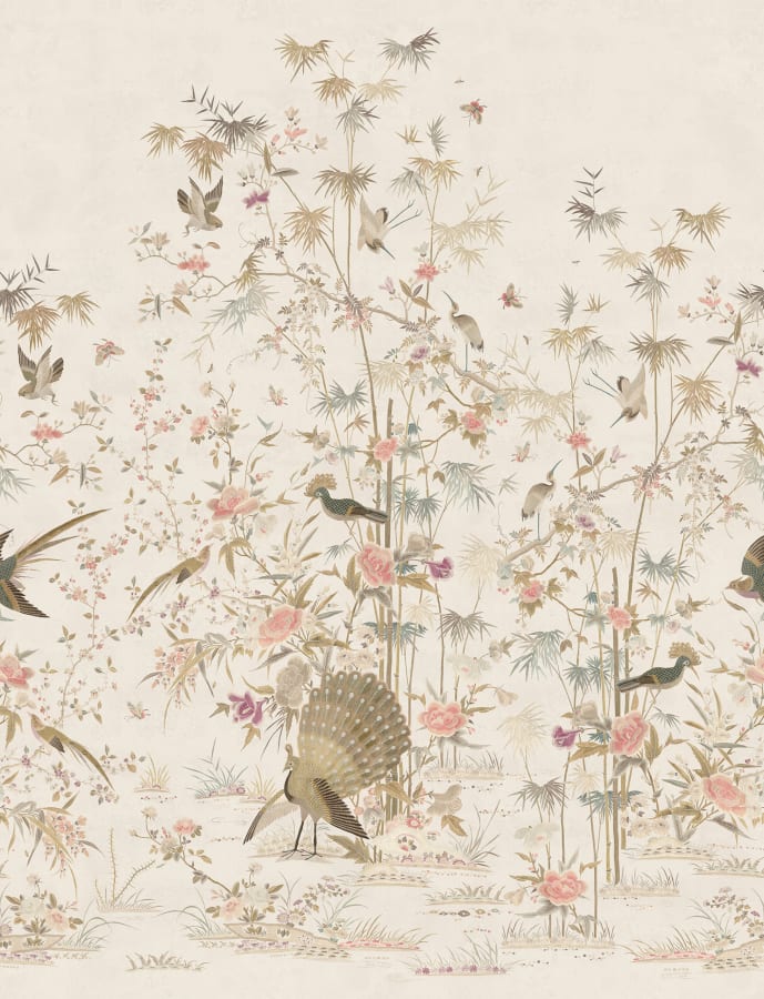 Sandberg Wallpaper pattern name & color Chinoiserie Garden, Eggshell from the collection Chinoiserie Garden.