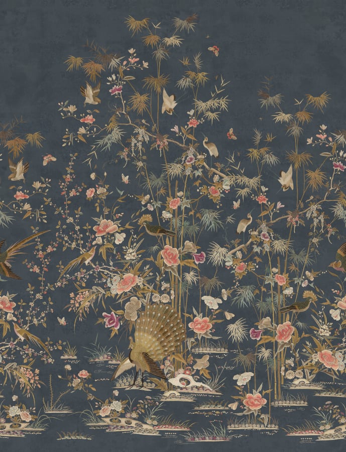 Sandberg Wallpaper pattern name & color Chinoiserie Garden, Dark Blue from the collection Chinoiserie Garden.