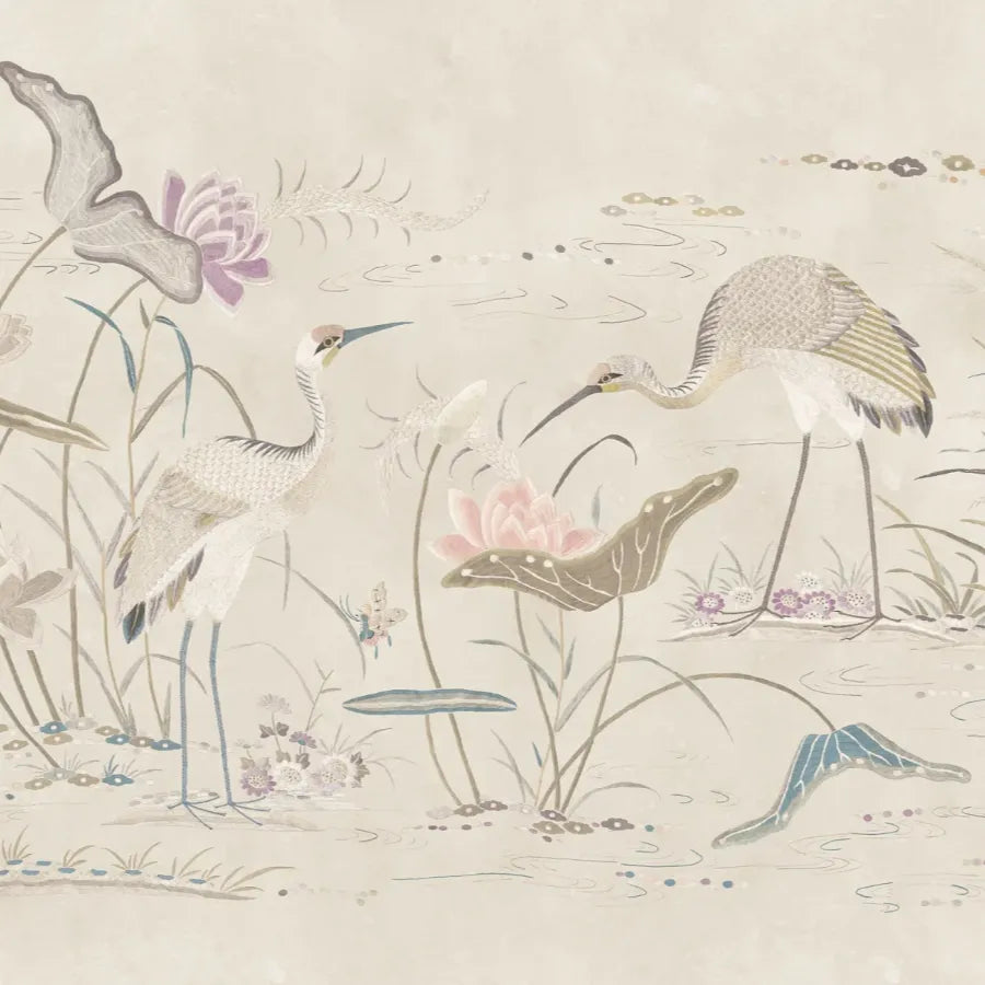 Sandberg Wallpaper Pattern# S10418 pattern name & color Seabirds, Sandstone from the collection Chinoiserie Garden.