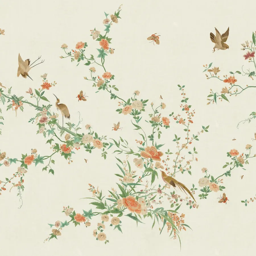 Sandberg Wallpaper Product# S10424 pattern name & color Bloom, Spring Green from the collection Chinoiserie Garden.