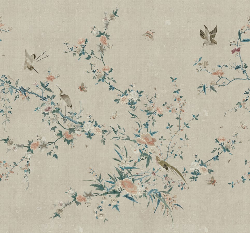Sandberg Wallpaper pattern name & color Bloom, Gray from the collection Chinoiserie Garden.