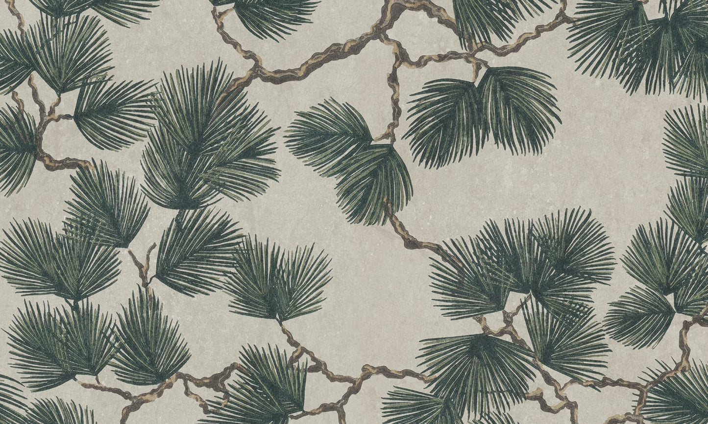 Sandberg Wallpaper pattern name & color Pine Mural, Green from the collection Ett Hem, Oland.