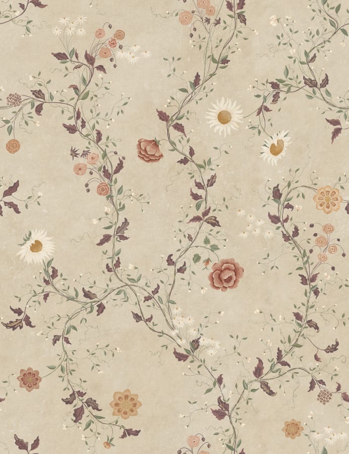 Sandberg Wallpaper pattern name & color Inger, Sandstone from the collection Tradgarden.