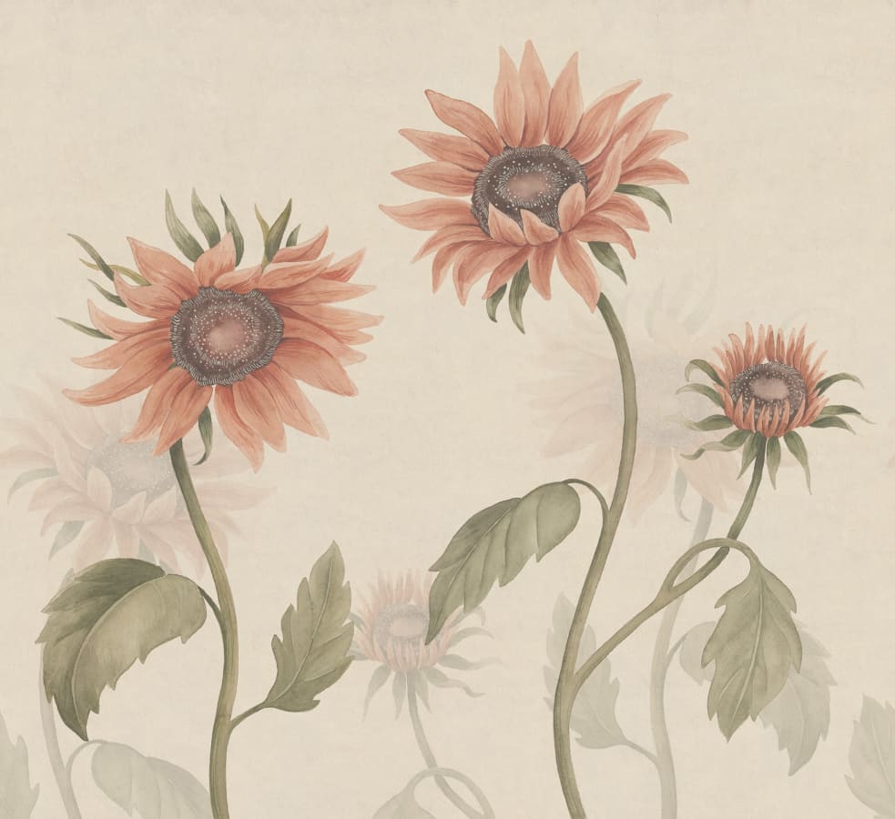 Sandberg Wallpaper pattern name & color Sunflowers, Peach from the collection Ett Hem, Oland.