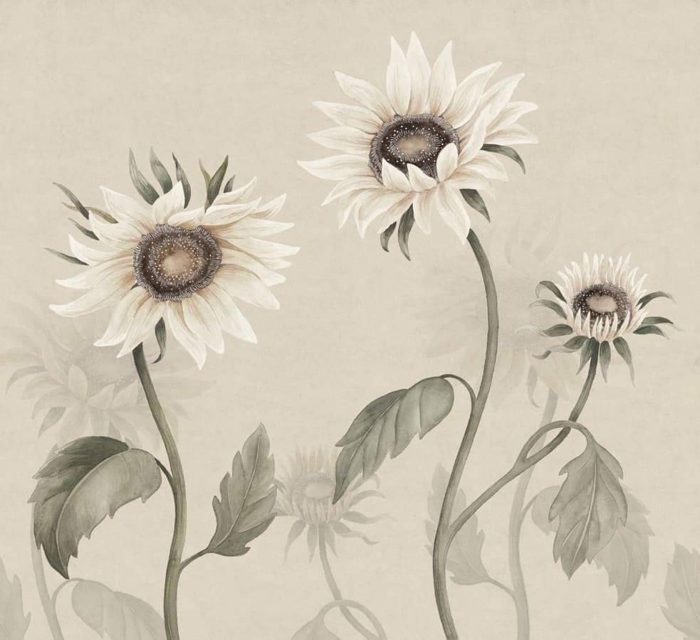 Sandberg Wallpaper pattern name & color Sunflowers, White from the collection Ett Hem, Oland.