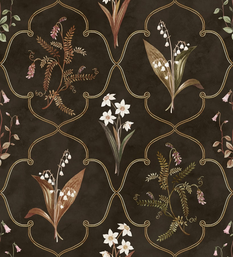 Sandberg Wallpaper pattern name & color Louise, Dark from the collection Herbarium.