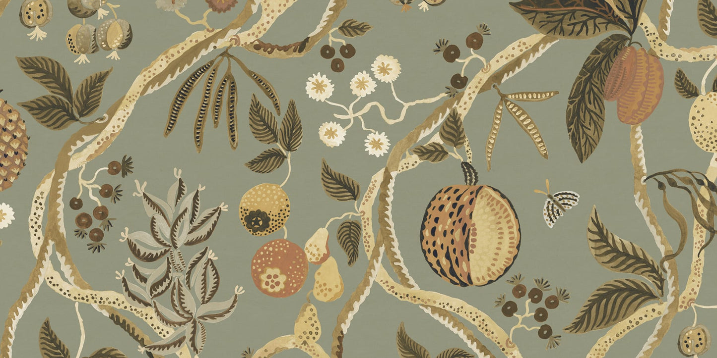 Sandberg Wallpaper pattern name & color Tree Of Life Mural, Sage Green from the collection Herbarium.