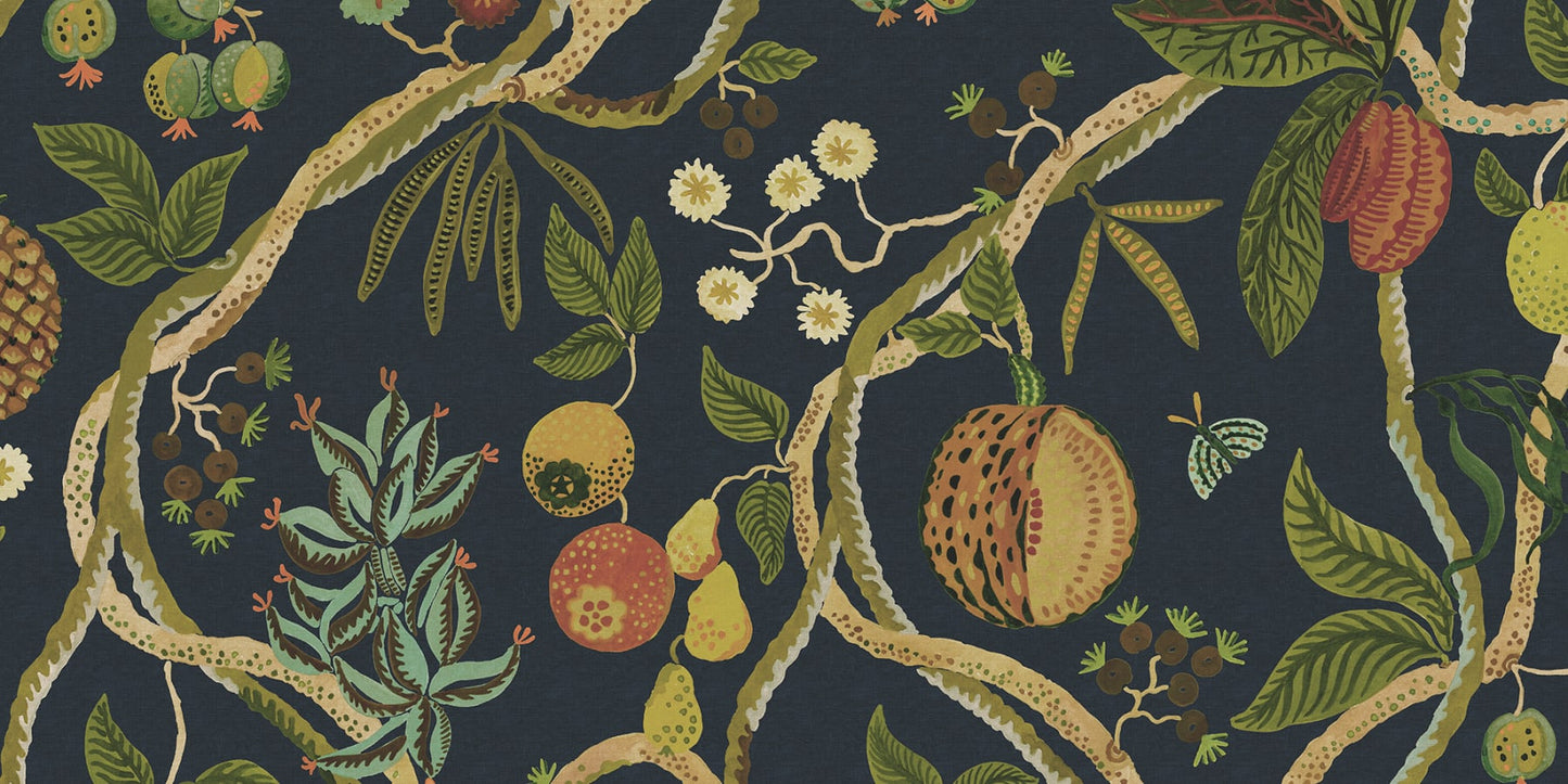 Sandberg Wallpaper pattern name & color Tree Of Life Mural, Dark Blue from the collection Herbarium.
