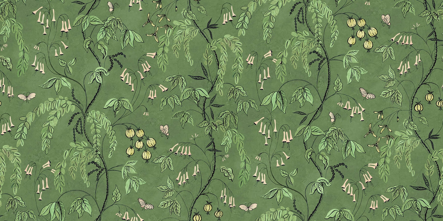 Sandberg Wallpaper pattern name & color Ottilia, Green from the collection Herbarium.