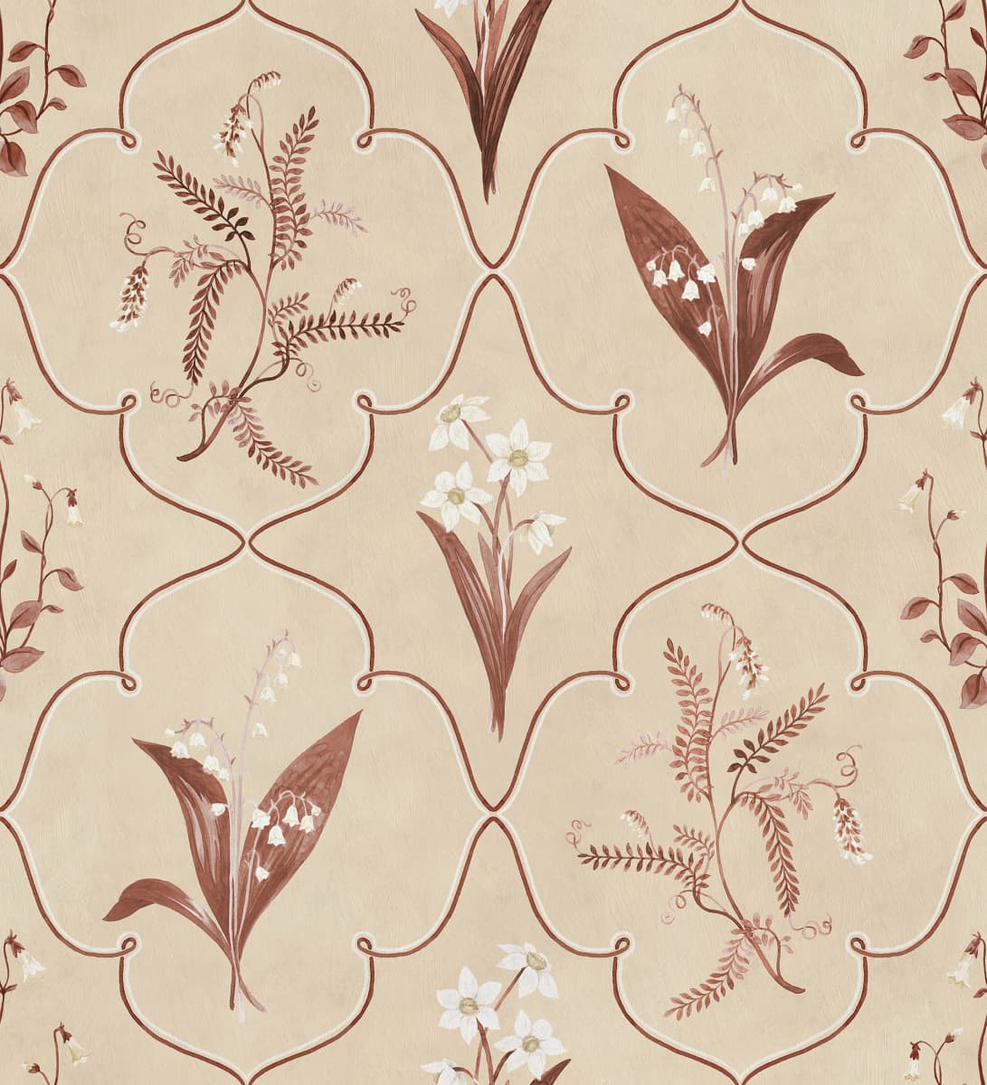 View Sandberg Mural Product# S10591 pattern name & color Louise, Burgundy.