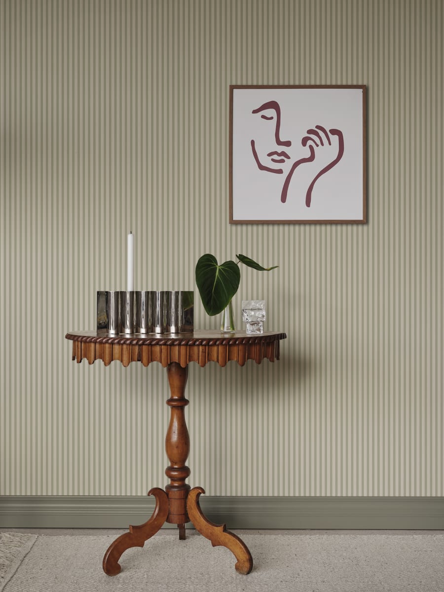 Sandberg Wallpaper Item# S10628 pattern name & color Estelle, Light Green from the collection Familjen.