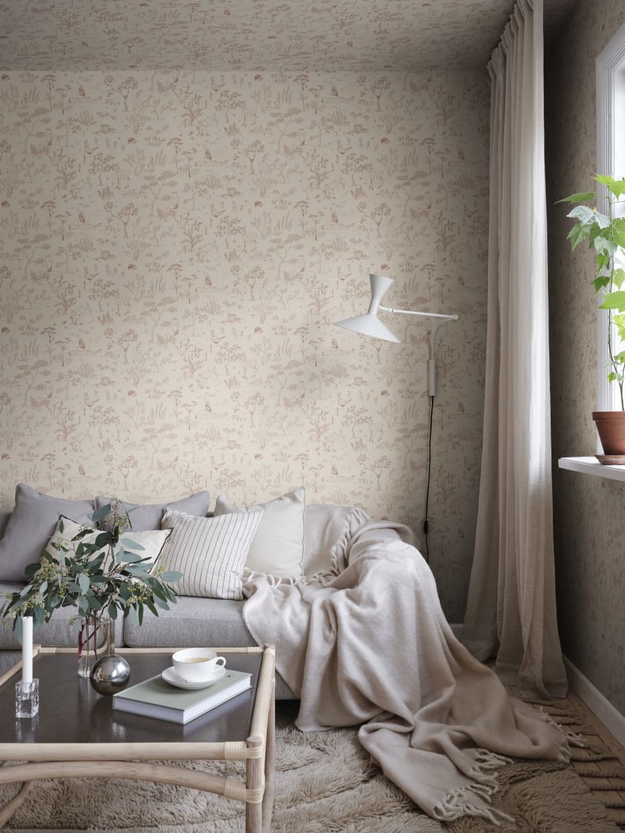 Sandberg Wallpaper Pattern number S10641 pattern name & color Hollie, Terracotta from the collection Familjen.