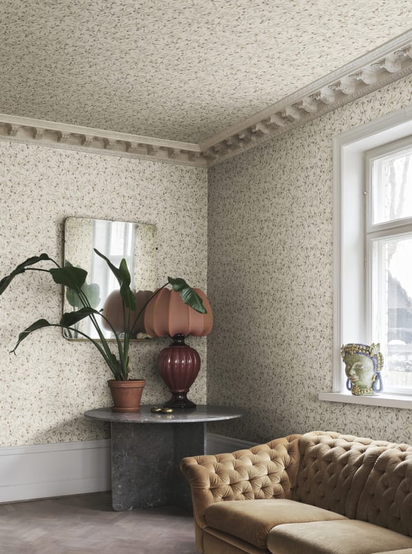 Sandberg Wallpaper pattern name & color Olivia, Burgundy from the collection Villa Como.