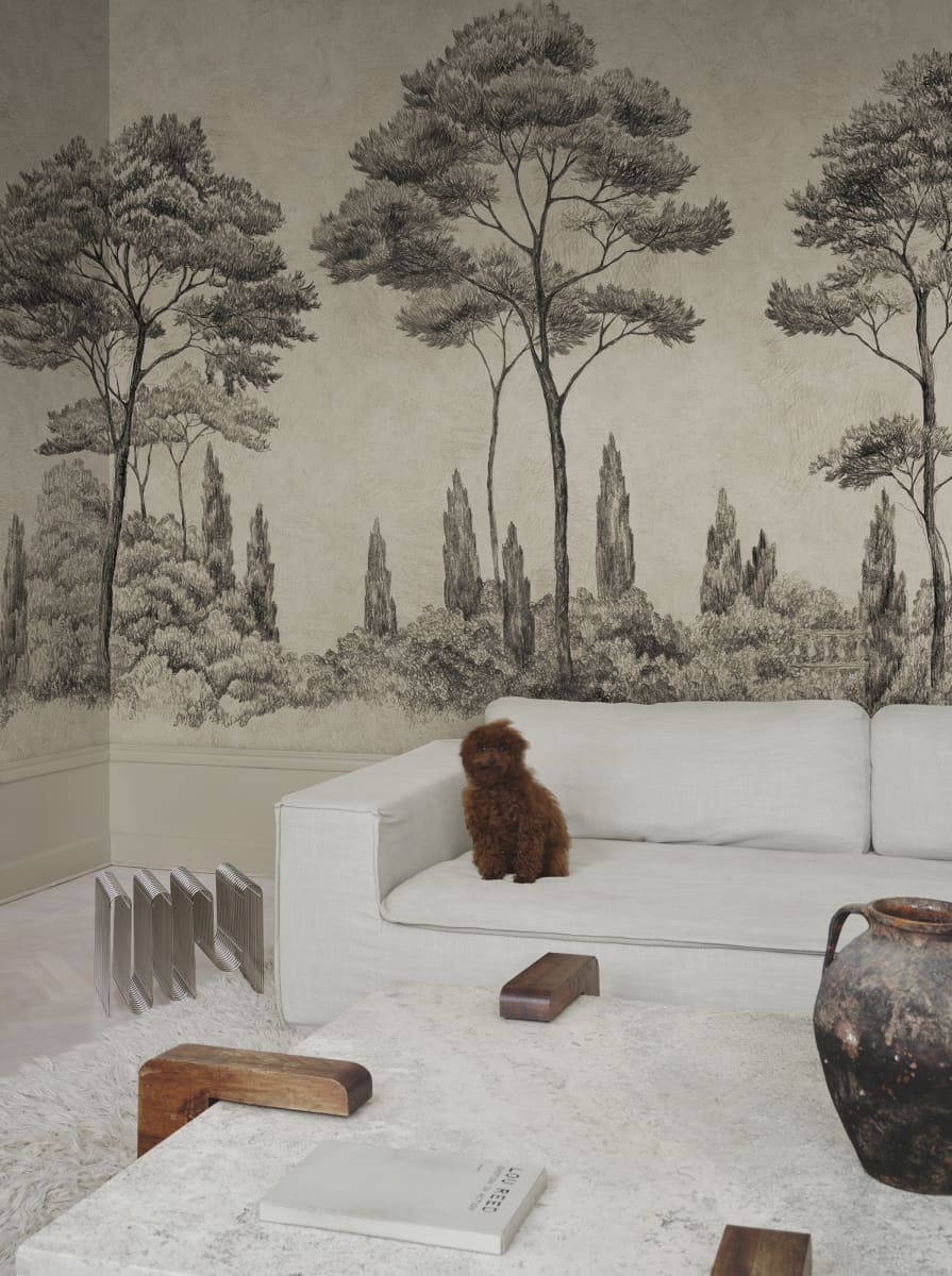 Sandberg Mural pattern name & color Andrea, Graphite from the collection Villa Como.