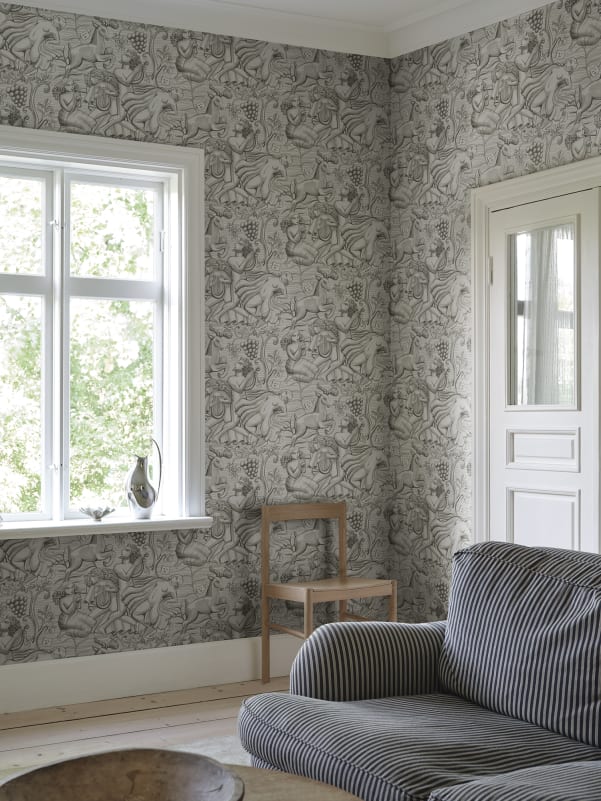 Sandberg Mural Product S10757 pattern name & color Baccus, Graphite from the collection Sandberg Heritage.