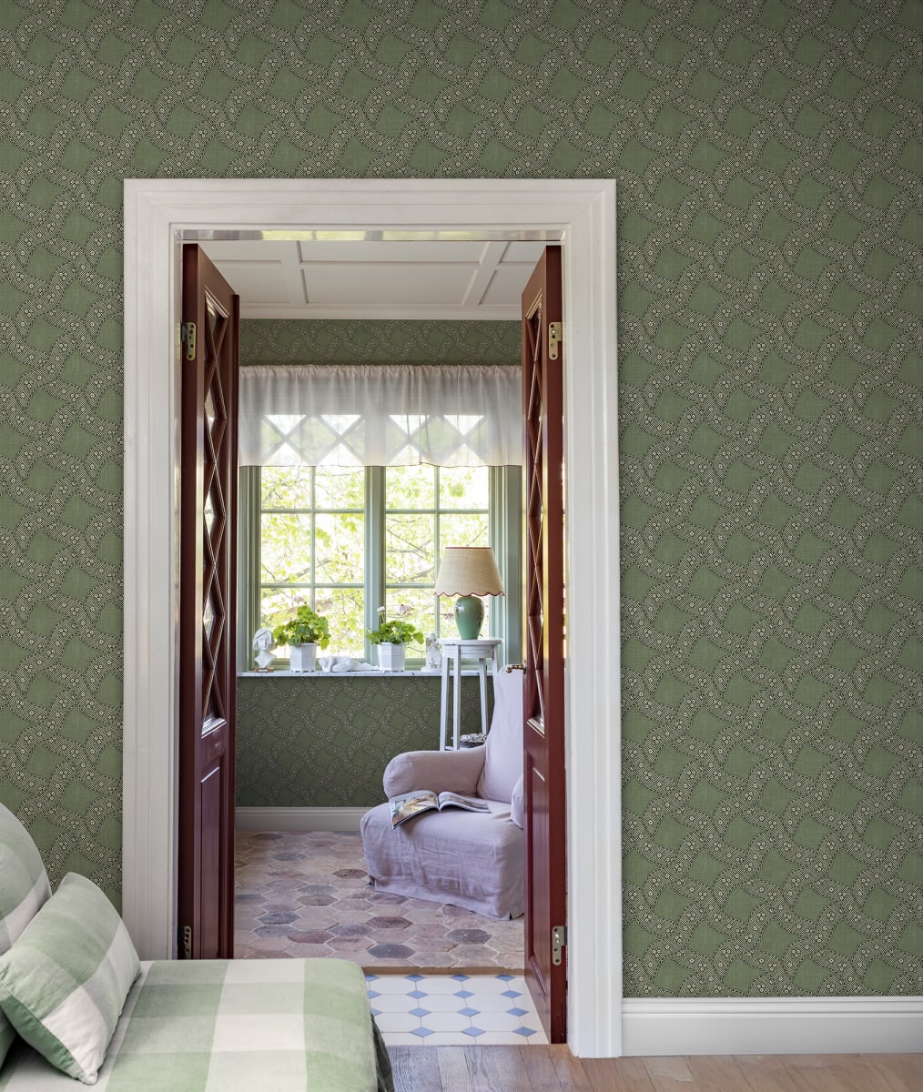 Sandberg Wallpaper Item# S10822 pattern name & color Annie, Green from the collection Rosa & Friends.