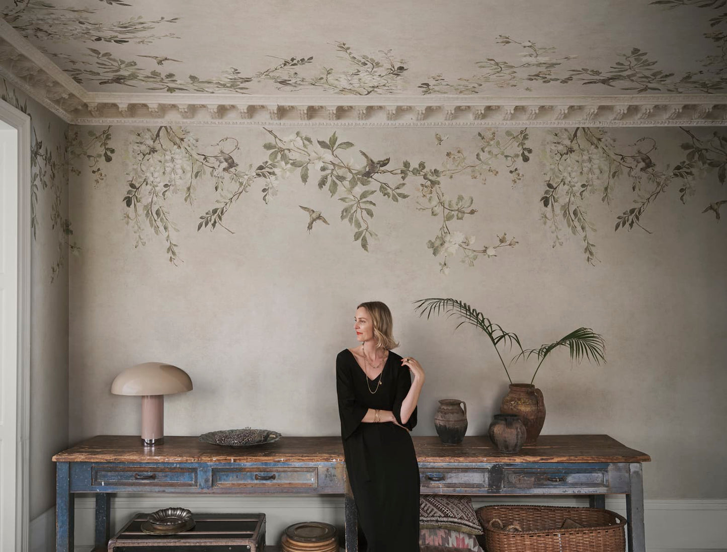 Sandberg Mural pattern name & color Luca Square, Sand from the collection Villa Como.