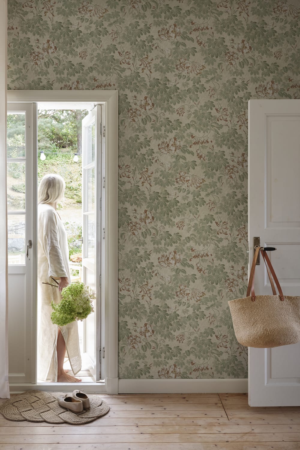 Sandberg Mural Pattern# S10902 pattern name & color Tyra, Garden Green from the collection Kolonin II.