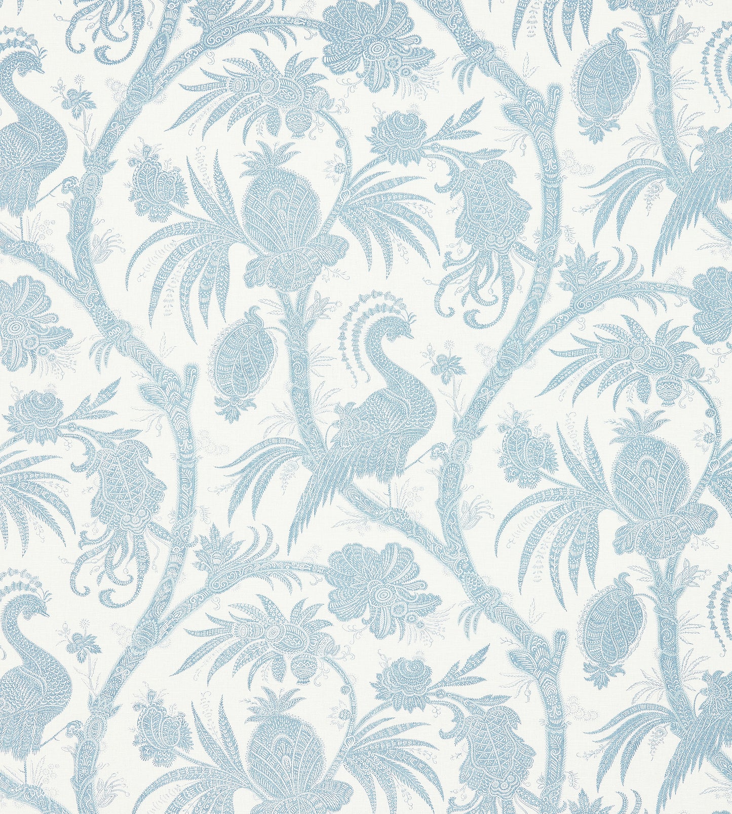 Purchase Scalamandre Fabric Product SC 000116575, Balinese Peacock Linen Print Sky 1