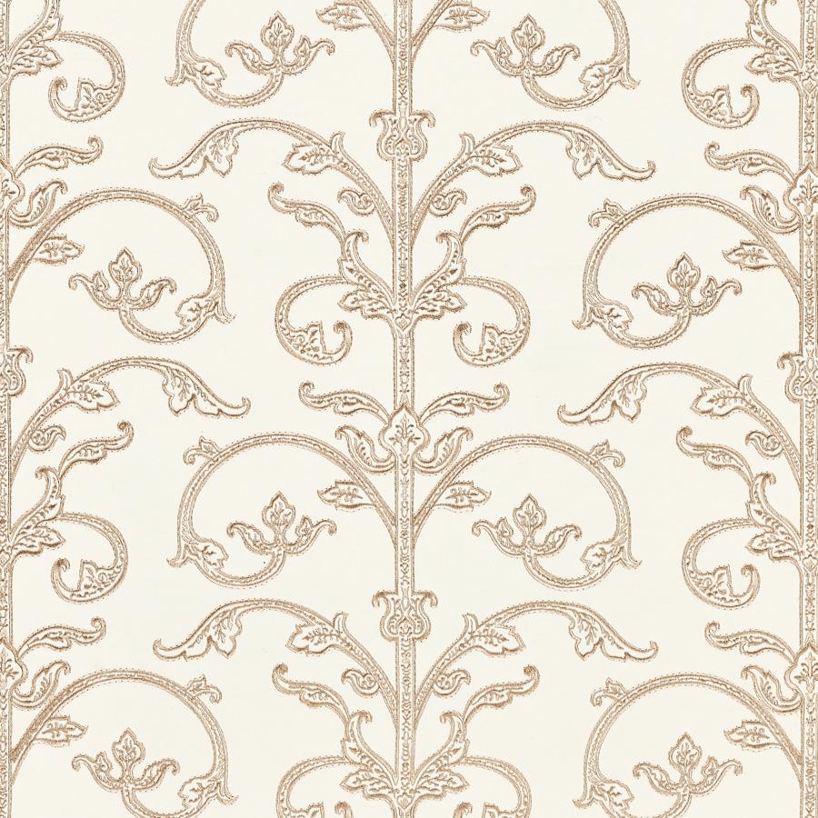 Purchase Scalamandre Wallpaper Item SC 0001WP88558 pattern name Saxony Scroll Wallcovering color name Latte.