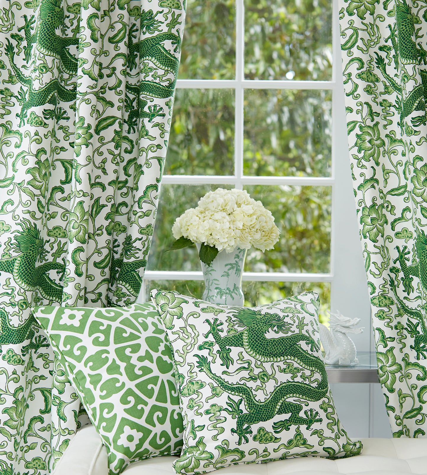 Purchase Scalamandre Fabric SKU# SC 000216558, Chi'En Dragon Linen Print Jade 2