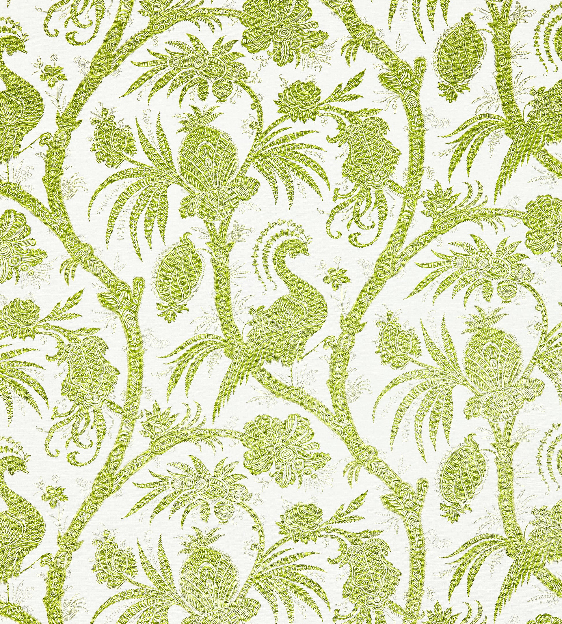 Purchase Scalamandre Fabric Product# SC 000316575, Balinese Peacock Linen Print Pear 1