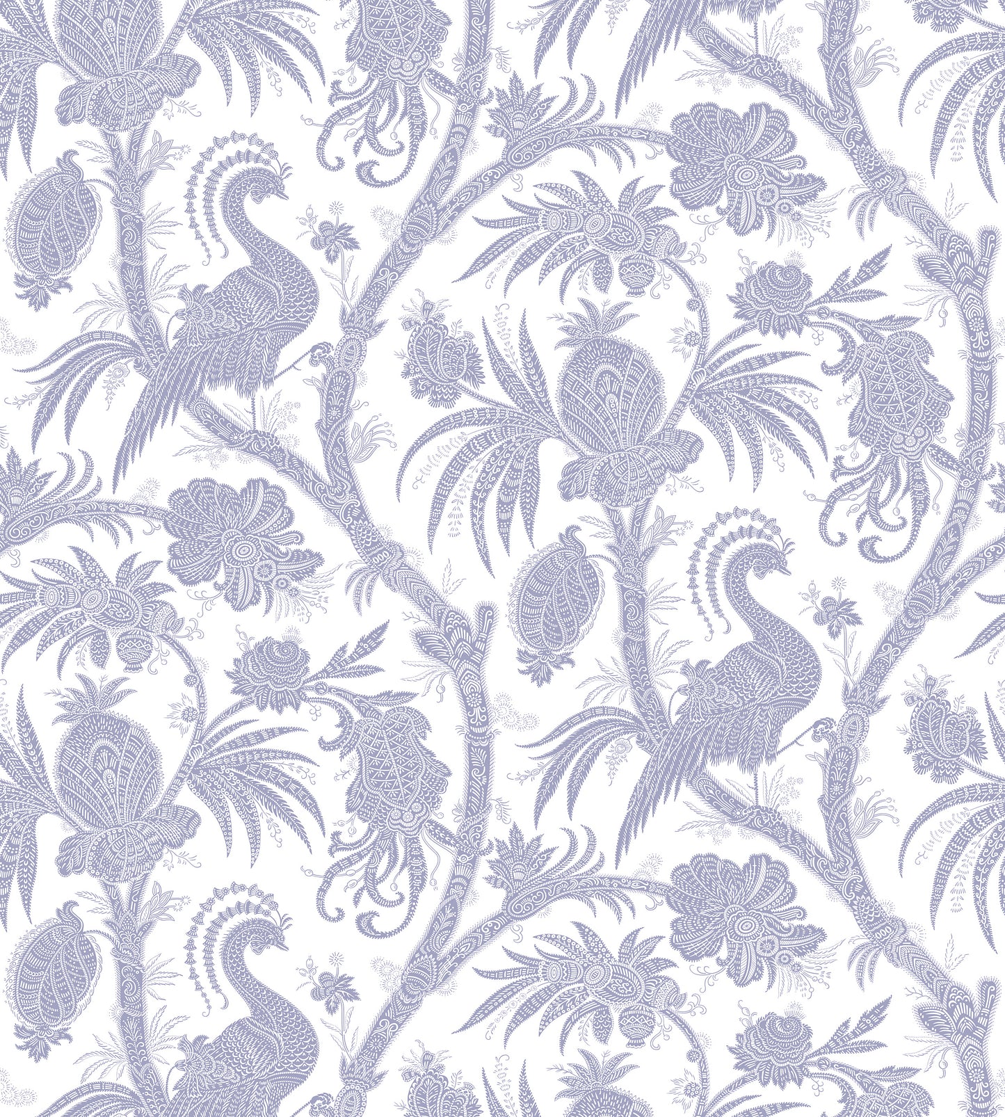 Purchase Scalamandre Wallpaper SKU SCWP88355D0003 pattern name Balinese Peacock color name Lavender.
