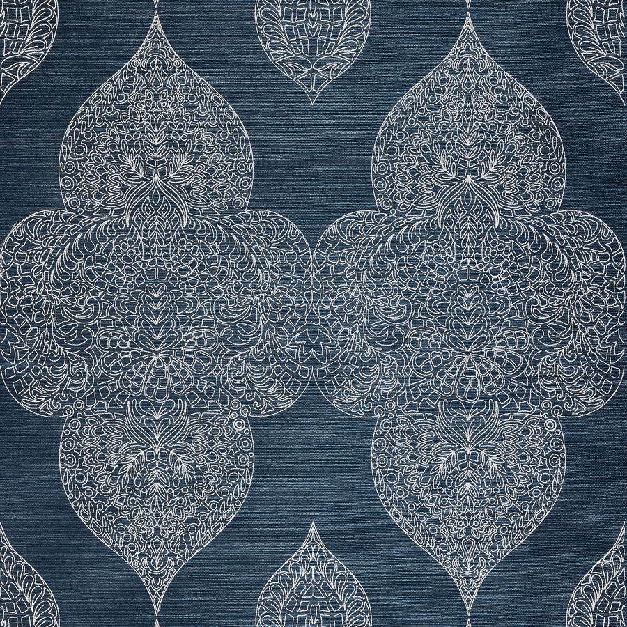 Purchase Scalamandre Wallpaper Pattern SC 0003WP88555 pattern name Taj Embroidered Sisal color name Indigo.